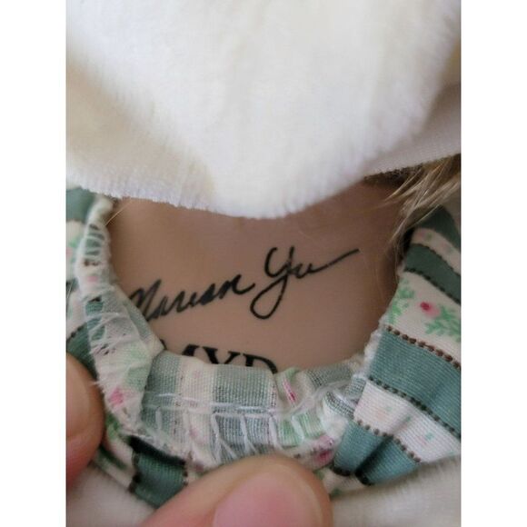 Marian Yu porcelain doll boy white feather hat stripe bow collectible - Picture 13 of 13